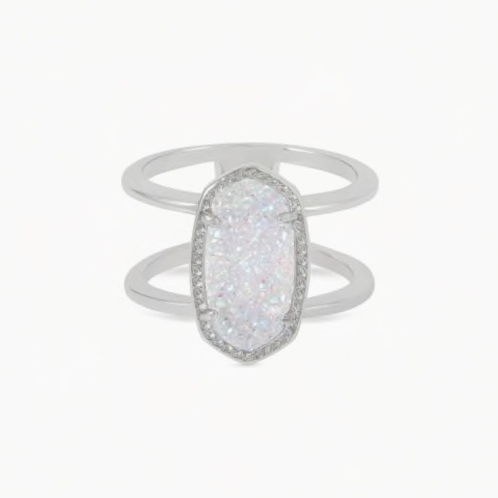 Kendra Scott Elyse Silver Ring In Iridescent Drusy Size 8